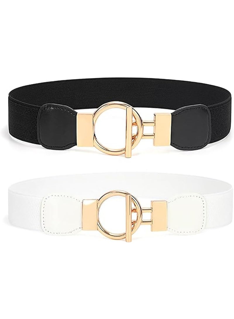 ChicAbode 2 Pack Women Wide Elastic Waist Belt, Vintage Stretchy Waistband with Retro Double O-Ring Buckle for Dresses Sweater - Image 1